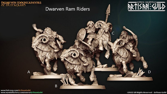 Dwarven Ram Riders - Dwarves On Mount Dwarf Helmeted 28mm | 32mm Miniatures For Tabletop Gaming Dungeons | Dnd, D&d By Artisan Guild