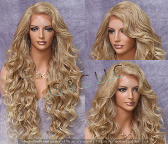 Extra Long Blonde Mixed Human Hair Blend Lace Front Wig Curly Mono Part Layered Heat Ok Cancer Alopeica Theatrical Character Anime Emo