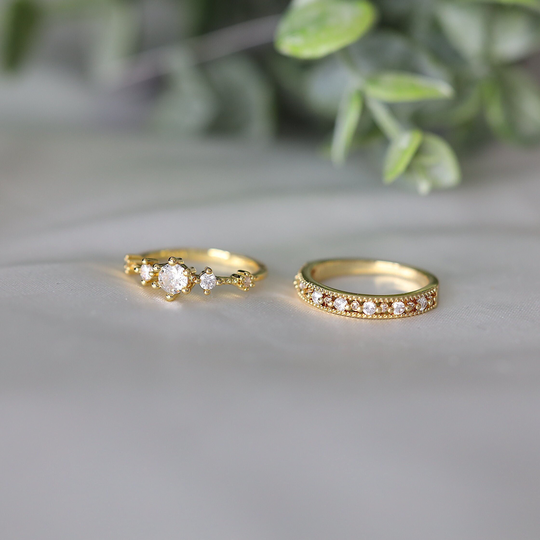 Thin Band Crystal Ring, Dainty Gold Stackable Minimalist Engagement Ring Stone, Feminine