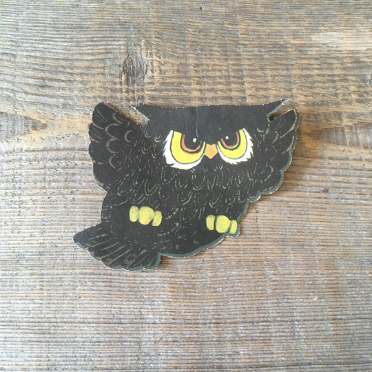 Vintage Halloween Owl Decoration {Hallmark?} 60S Die Cut Cardboard/ Paper Party Out Black Small Ephemora