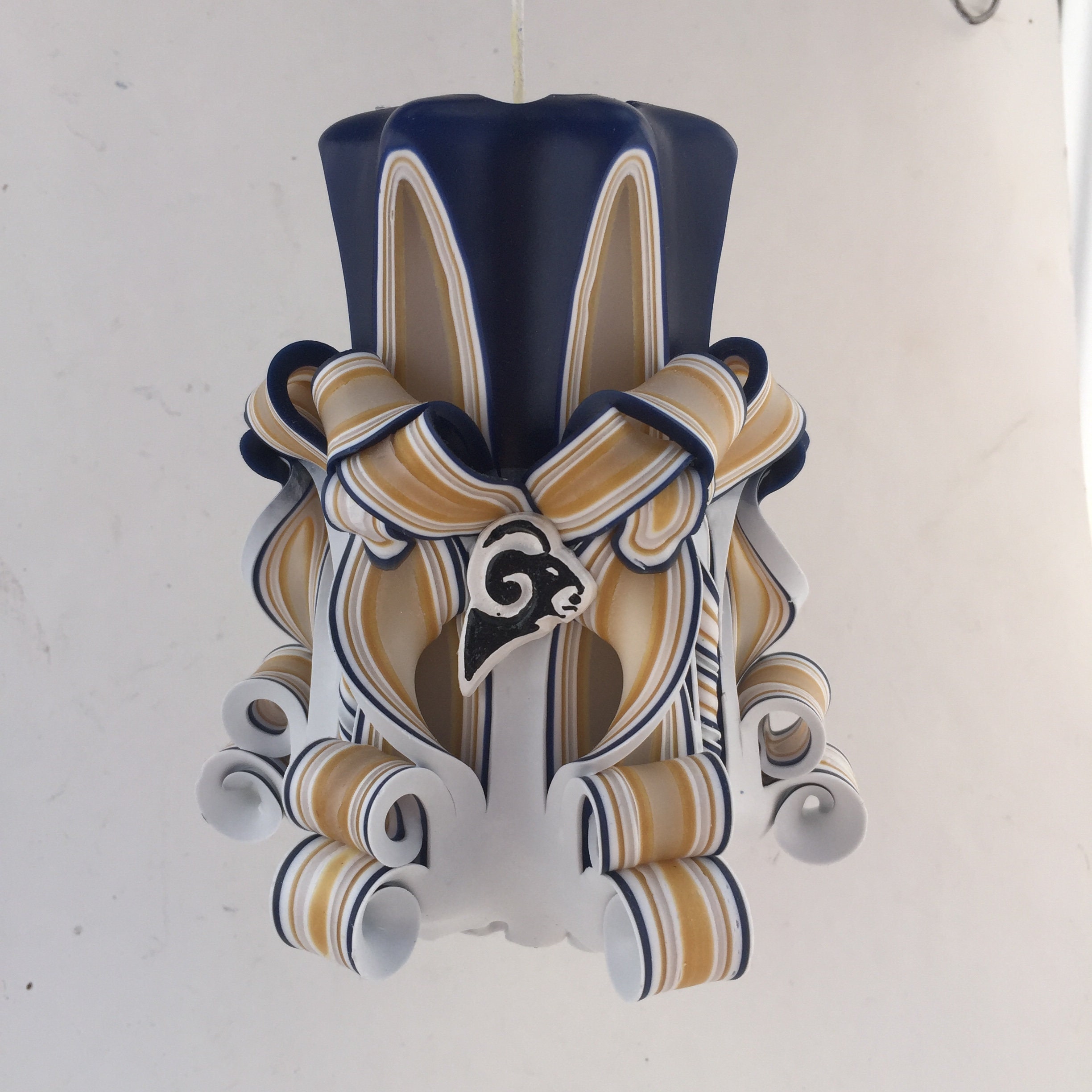 Rams Inspired Carved Pillar Candle