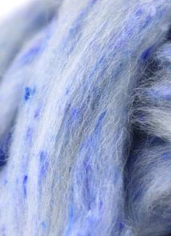 4 Oz Blue Tweed Blend, South American Wool, Spinning Fiber, Combed Top, Roving