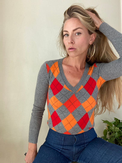 90's Y2K Argyle Cashmere Blend Sweater Sz Xs