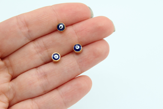 5mm 24K Shiny Gold Plated Round Evil Eye Connector Beads, Enamel Charm, Bracelet Connector, Jewelry Supplies, Gld096