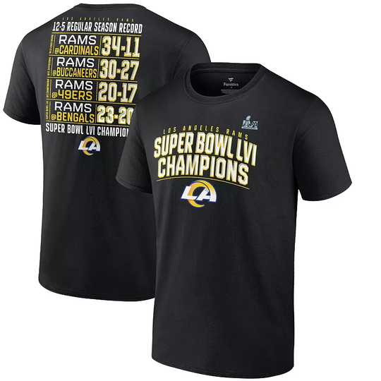 Men's Fanatics Branded Black Los Angeles Rams Super Bowl LVI Champions Big & Tall Schedule T-Shirt, Size: 2XLT