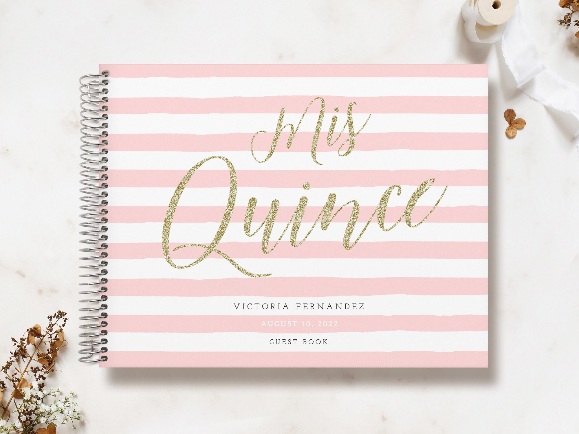 Quinceaera Guestbook | Birthday Guestbook Custom Personalized Faux Glitter Mis Quince