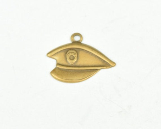 Police Hat Charm With Ring, Antique Gold Or Silver Finish, Pack Of 6 | 15172
