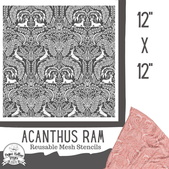 Reusable Mesh Stencil, Acanthus Ram 12 X 12, Chalk Paste