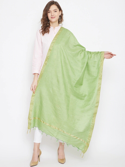 Women's Cotton Blend Green Solid Dupatta Free Shipping