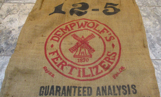 Burlap Sack, Dempwolf's Fertilizer, Windmill, York Chemical Works Vintage Industrial Stock