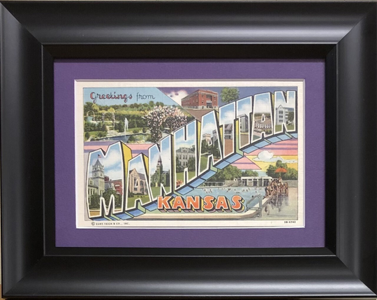 Kansas State Wildcats "Greetings From Manhattan" Framed Vintage Postcard
