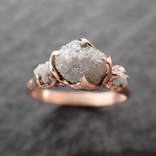 Raw Rough Diamond Engagement Stacking Multi Stone Wedding Anniversary 14K Rose Gold Ring Rustic 2553