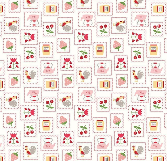 Cook Book Stamps Red, Lori Holt For Riley Blake, 1/2 Yard - Cut Continuously, C11757-Red