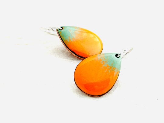 Small Teardrop Pumpkin Earrings, Orange Enamel, Cute Colorful Women's Earrings