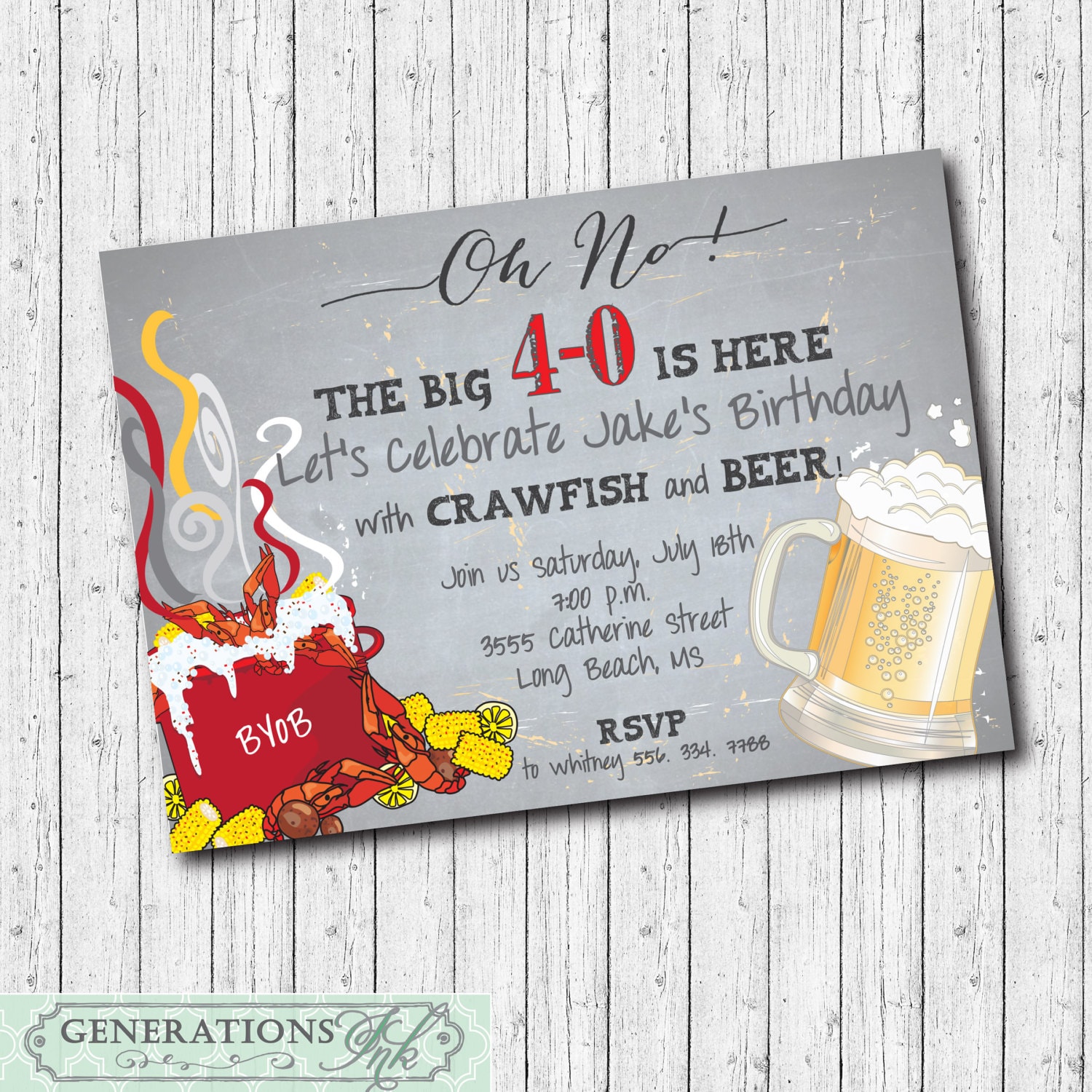 Crawfish Boil Birthday Invitation Printable/Digital File/40Th Birthday, Surprise, Seafood Boil, Crawfish & Beer/Wording Can Be Changed