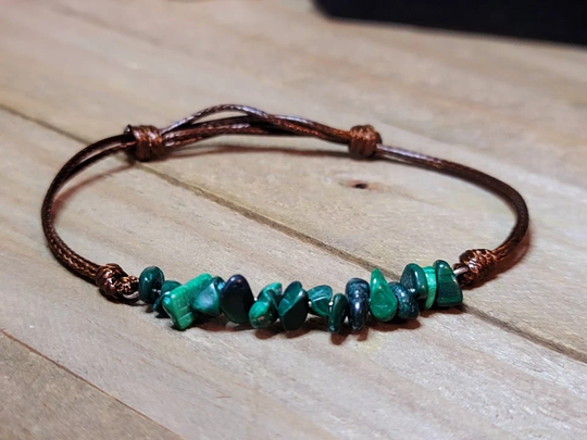Natural Handmade Chip Crystal Bracelet Adjustable Malachite Healing Bracelet, Gift For Her, Him Stone