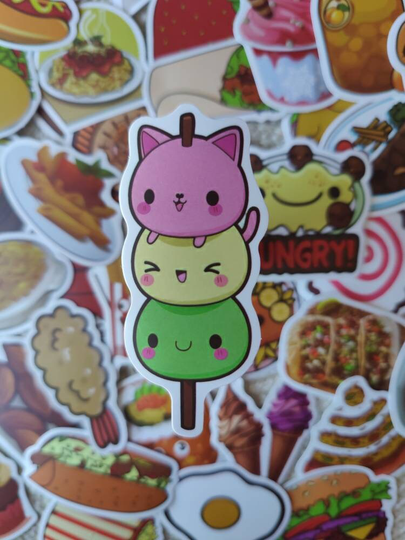 50 Stickers Cute Food Items, Kawaii Food, Sushi, Taco, Ramen