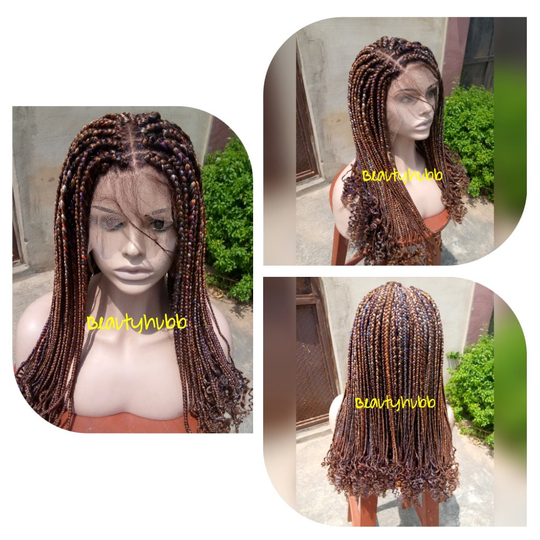 Multicolor Blend Box Braid Wig For Black Women Braided Front, Closure Lace Human Hair Closure Custom Braids Handmade African Woman