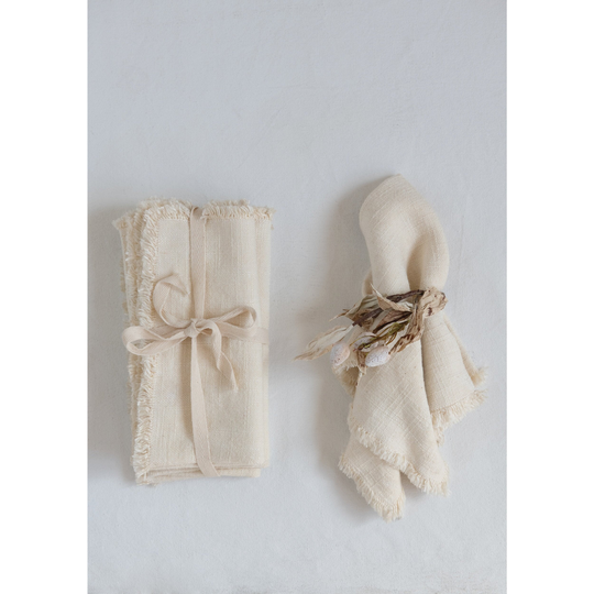 Linen Blend Fringed Napkins, Set Of 4