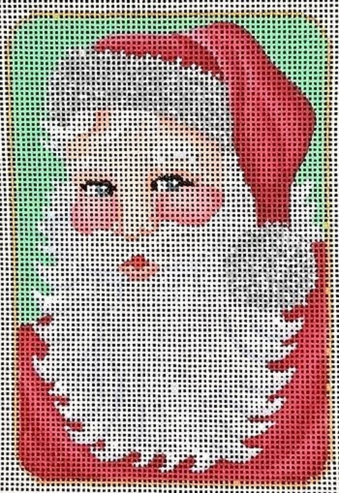 Needlepoint Handpainted Christmas Brenda Stofft Red Face Santa 4x5 -Free Us Shipping