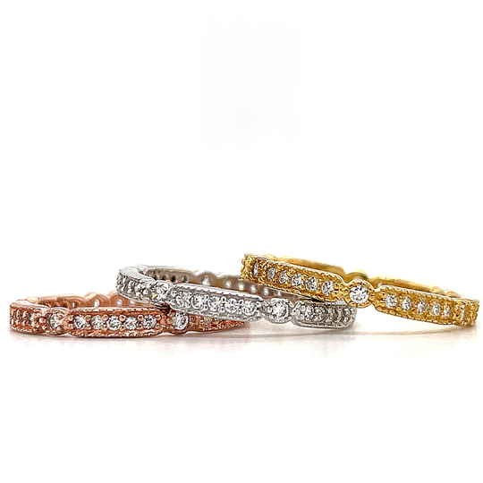 Art Deco Band, Antique Sterling Silver Dainty Nouveau Eternity Simulated Diamond, Milgrain Band