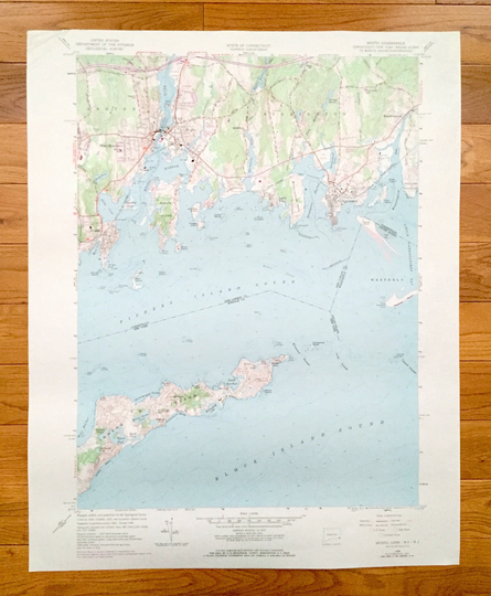 Antique Mystic, Connecticut 1958 Us Geological Survey Topographic Map - New London County, Groton, Stonington, Wequetequock, Lords Point, Ct
