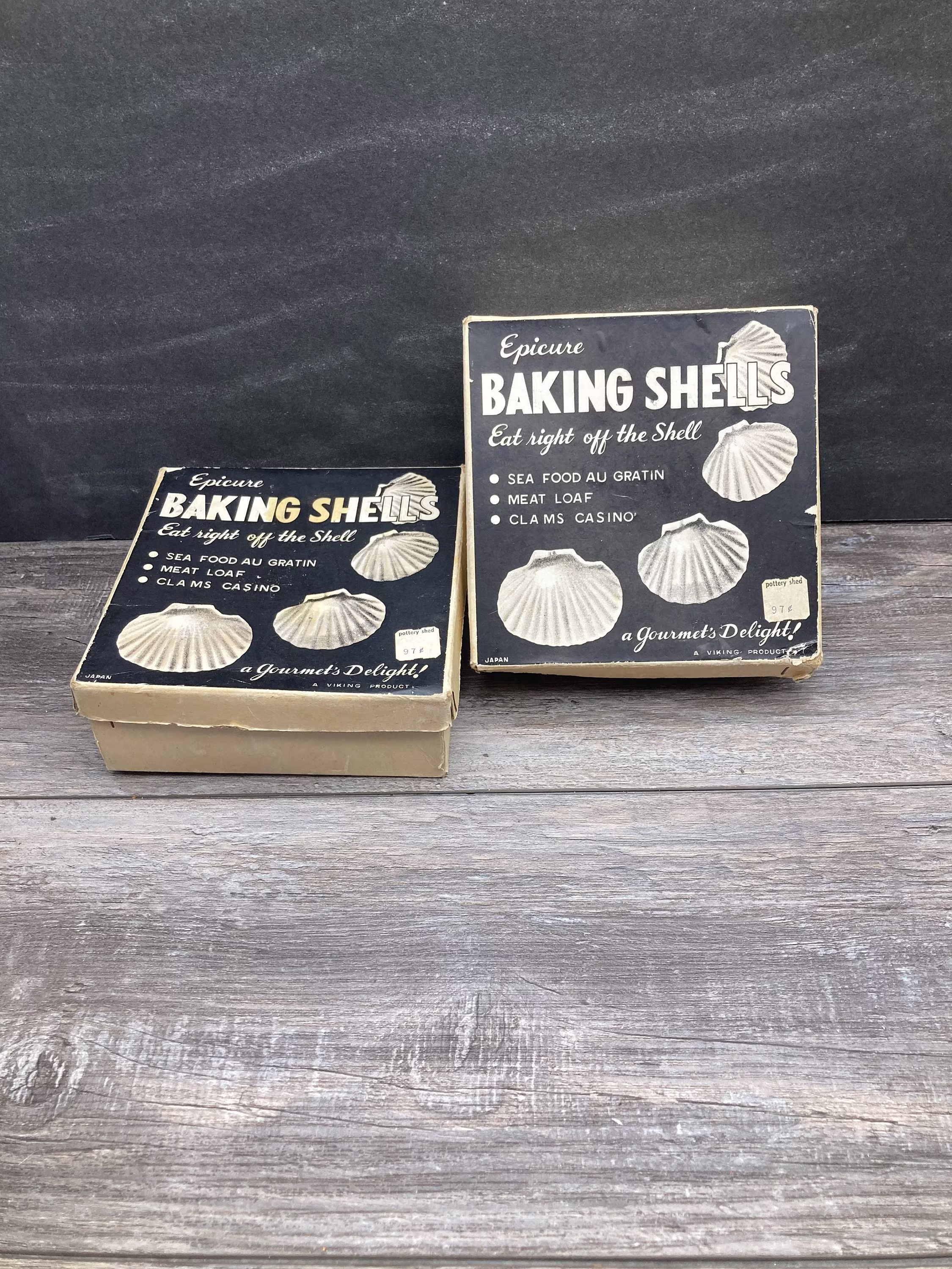 Epicure Baking Shells | 11 Original Boxes Set Of 2 Clams Casino Seafood Au Gratin Gourmet Cooking Made in Japan By Viking Stoneridgeattic