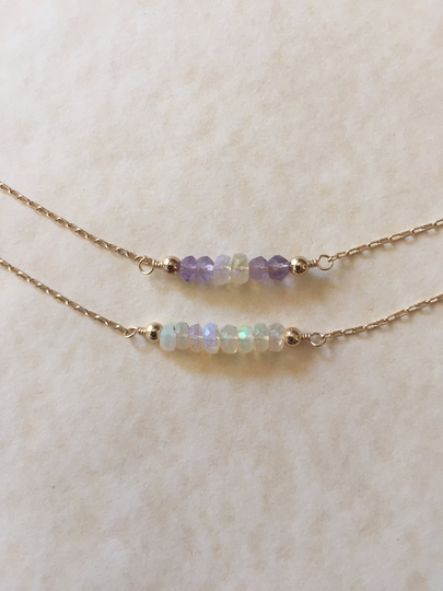 Opal Necklace/ & Amethyst October Birthstone Lace Faceted Ethiopian Necklace/Gemstone Bar