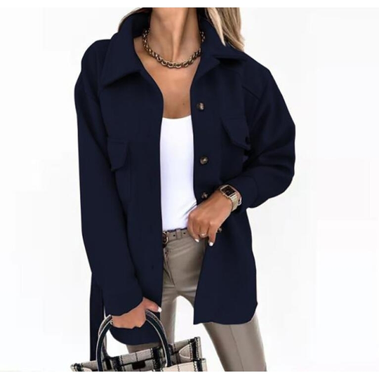 Turn Down Shawl Collar Wool Blend Coat - Black, M