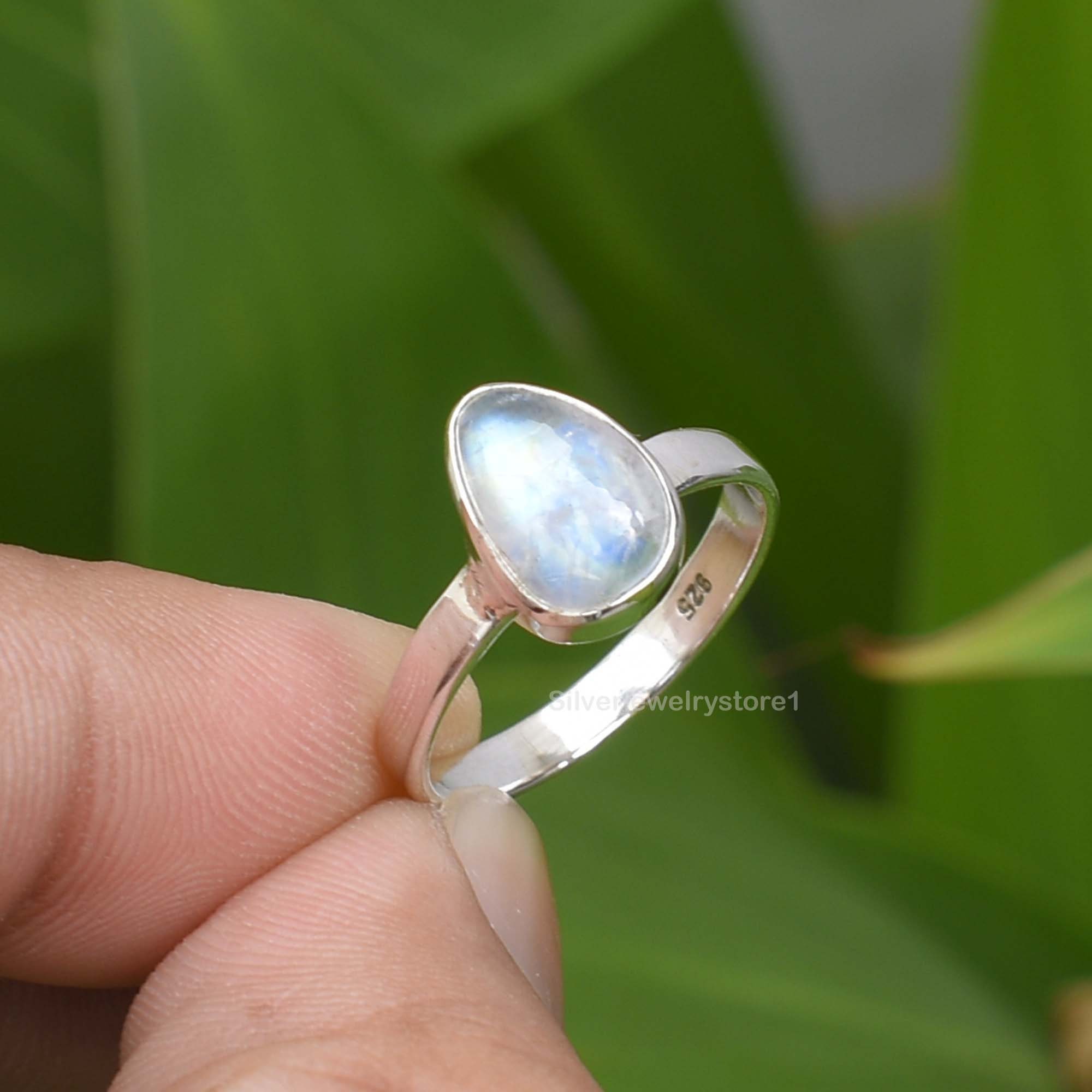 Rainbow Moonstone Ring, 925 Sterling Silver 7x9mm Fancy Shape Gemstone Christmas Gift, Handmade Size 7 Us, Etsy
