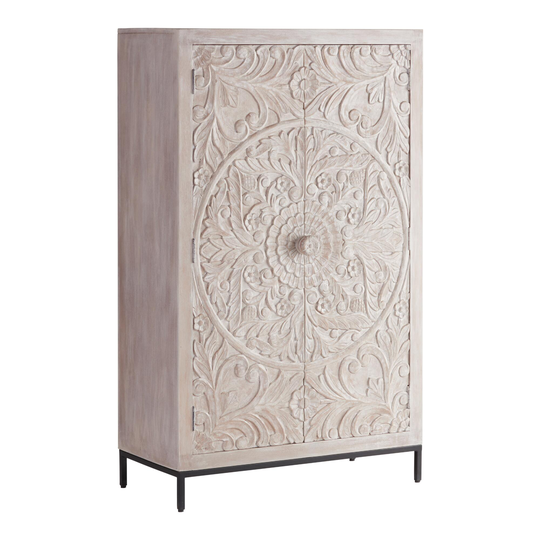 CRAFT Large Whitewash Wood Floral Monterey Storage Cabinet by World Market