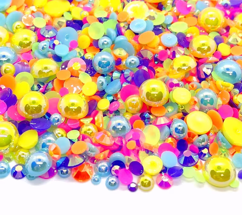 New Tutu Blend Rhinestone Mix 2mm-10mm Flatback Jelly Resin | Faux Pearls Rhinestones Mixed Sizes Pink Blue Yellow Purple