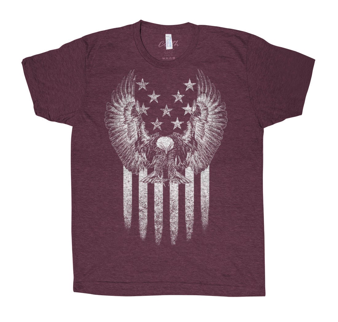 Us Flag Eagle T-Shirt Men Graphic Tee Custom Hand Screen Print Tri-Blend Short Sleeve