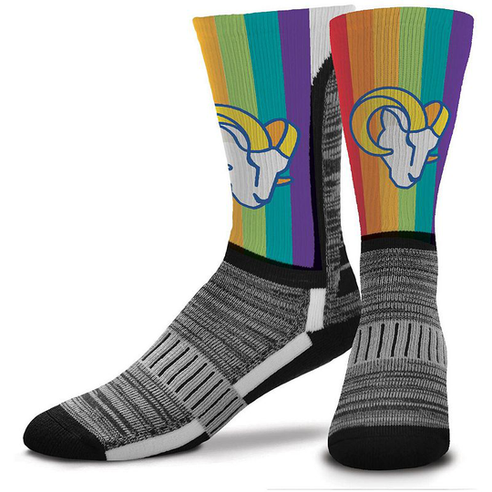 Men's For Bare Feet Los Angeles Rams V-Curve Rainbow Crew Socks, Size: Large, Multicolor