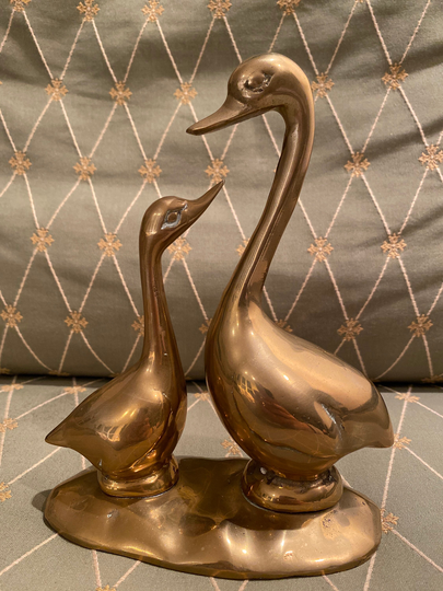 Vintage Solid Brass Swans