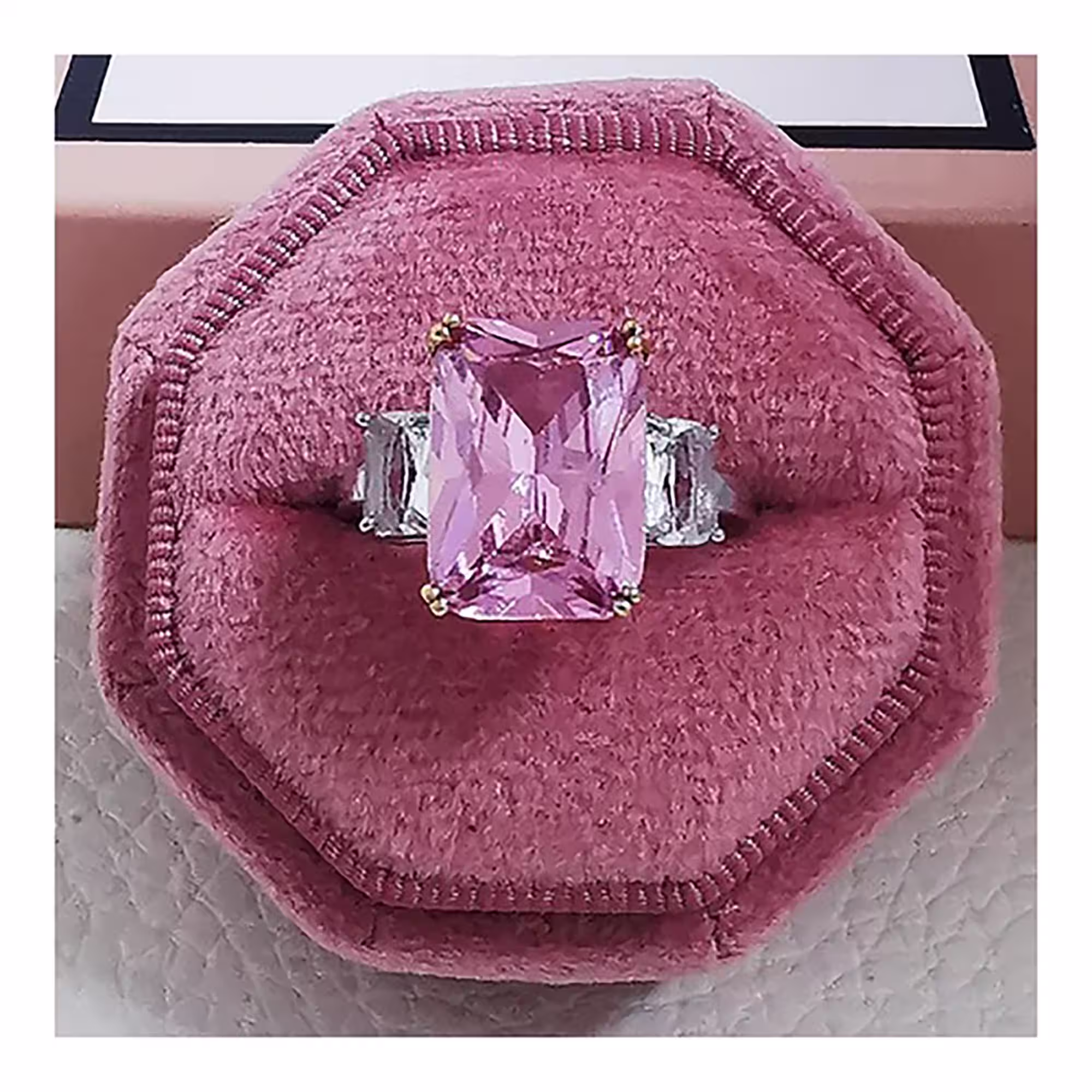 Rectangle Pink Cz Ring 925 Sterling Silver