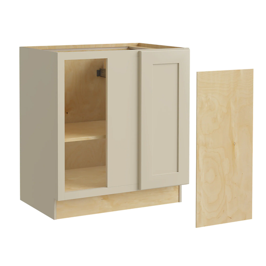Luxxe Cabinetry Norfolk 30-in W x 34.5-in H x 24-in D Blended Cream Painted Blind Corner Base Fully Assembled Semi-custom Cabinet (Shaker Door Style)
