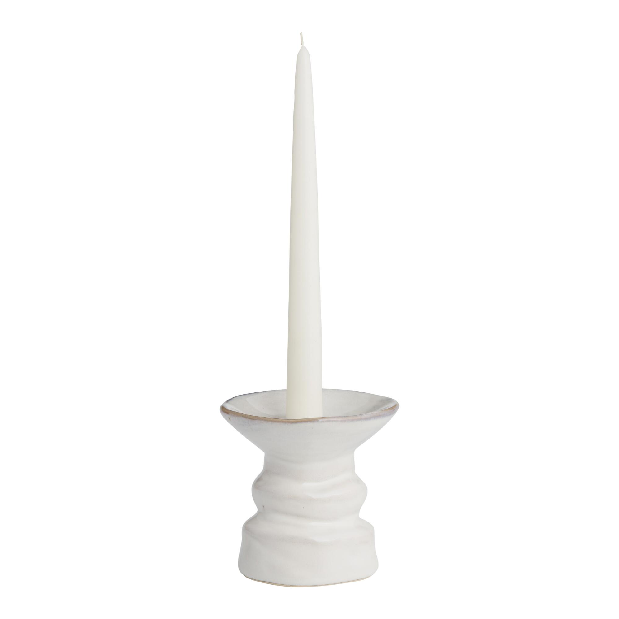 Large White Ceramic Pillar And Taper Candle Holder by World Market