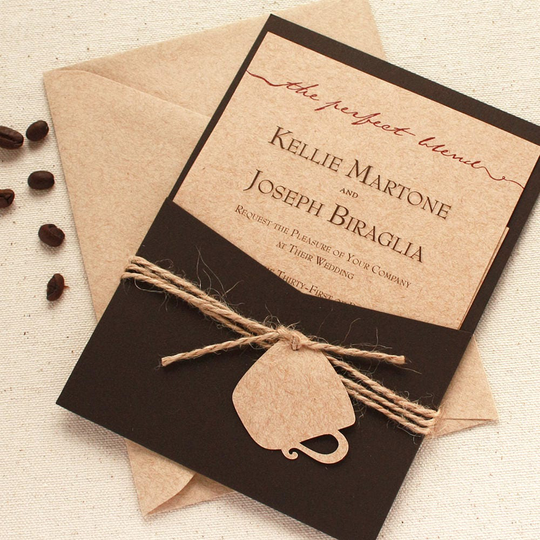 Coffee Wedding Invitation. Perfect Blend Pocket Invite. Deposit