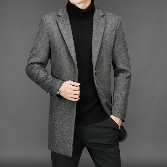 Wool Blends Coats for Men Fashion Smart Casual Long Mens Jackets and Coats Turn Down Collar Solid Mens Trench Coat Clothing 2021 - gray, m - grey