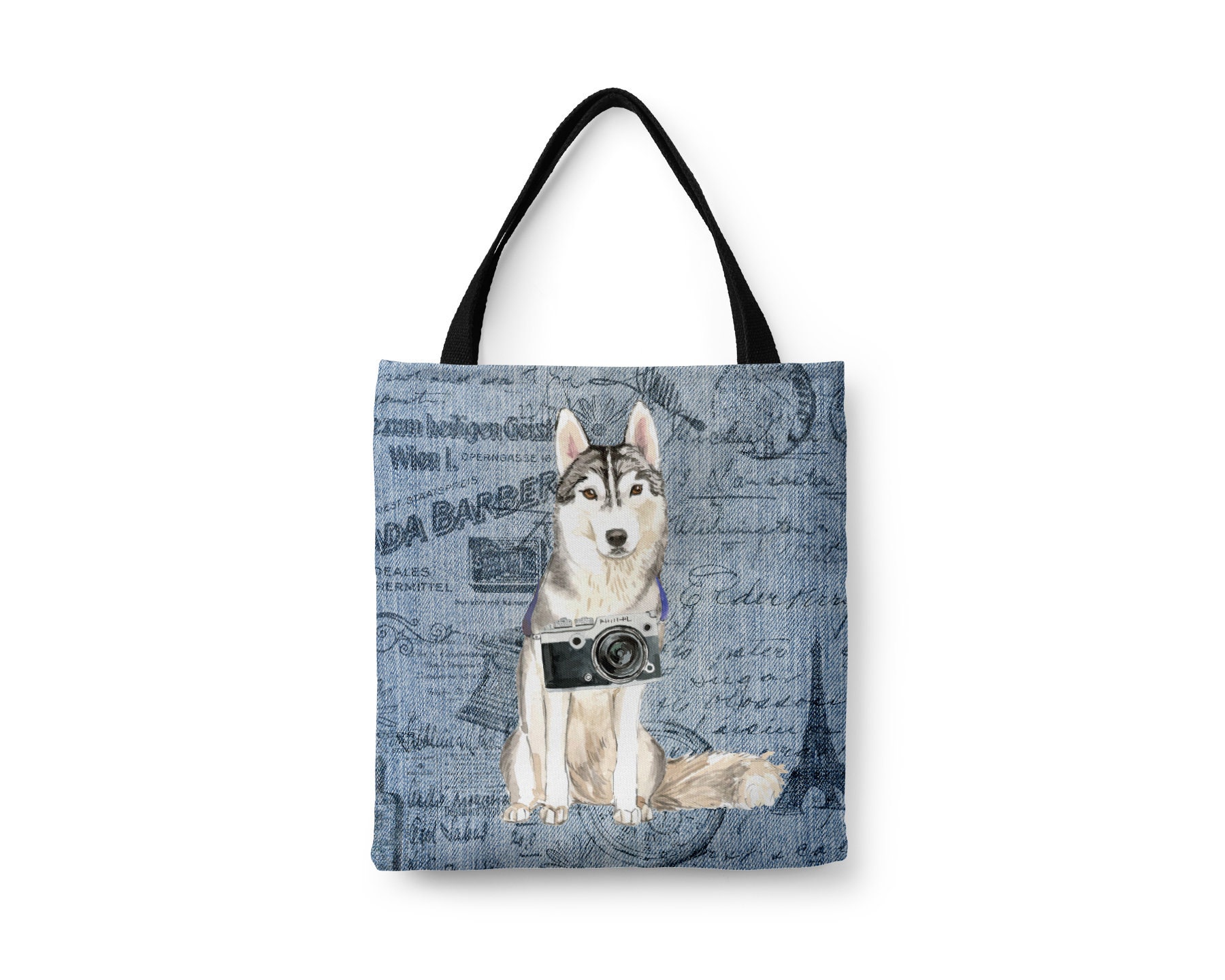 Siberian Husky Tote Bag Illustrated Dogs & 6 Denim Inspired Styles. All Purpose Ideal For Shopping, Laptop. Sibe, Arctic, Chukcha, Chuksha
