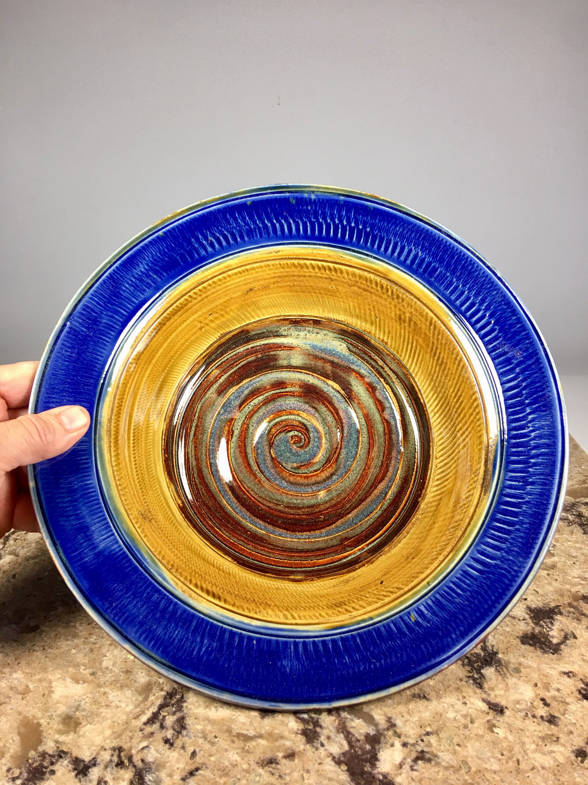 Cobalt Blue, Amber & Brown Serving Bowl, Item Code Chatter51