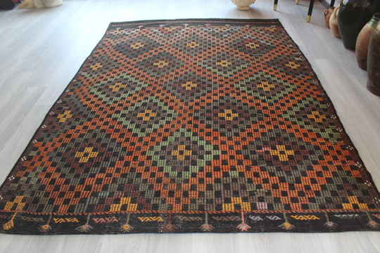 Large Kilim Rug, Anatolian Kilim, Ethnic Area Embroidered Jijim/N-609 6'2"x8'8" Feet