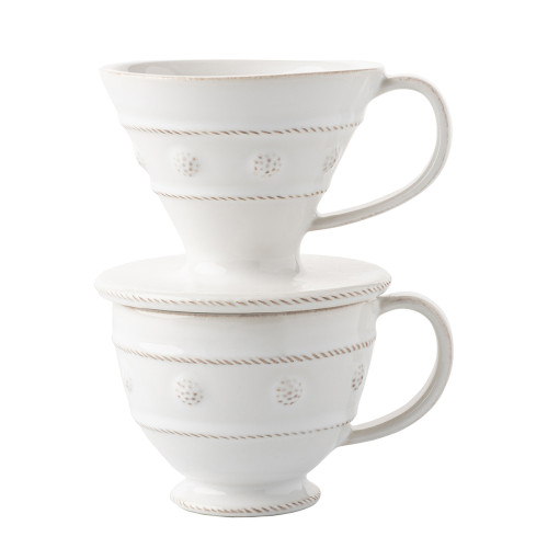 Juliska Berry Thread Whitewash Pour Over Coffee Set 6"L, 4.75"W, 7.25"H 13 oz