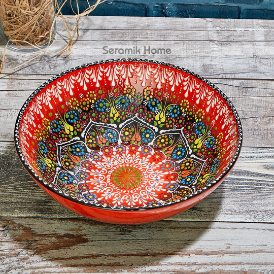 Large Handpainted Ceramic Fruit Bowl, Turkish Big Salad Serving Decorative Offering Wedding Gift