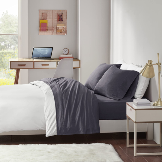 ID20-691 Cotton Blend Jersey Knit Sheet Set, Twin, Dark Grey