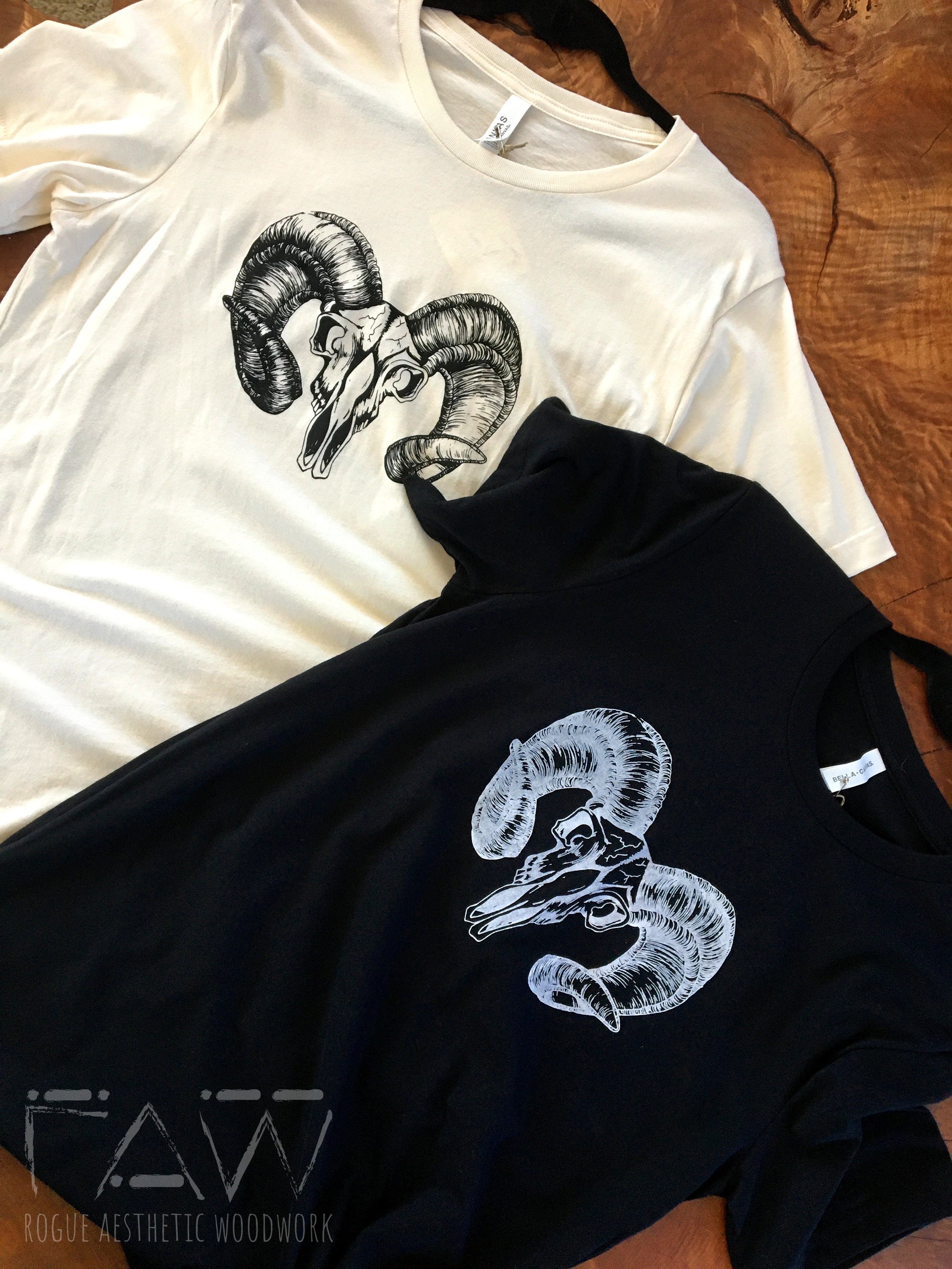 Ram Skull Printed Unisex Tee, Black/Cream Aries Soft T-Shirt, Screen Print Top