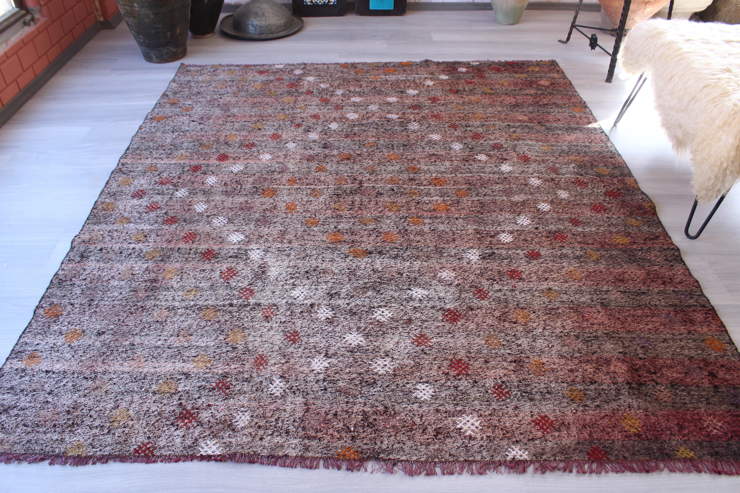 6'6x7'5 Ft Vintage Kilim Rug, Ethnic Kilim, Bohemian Anatolian Kilim"