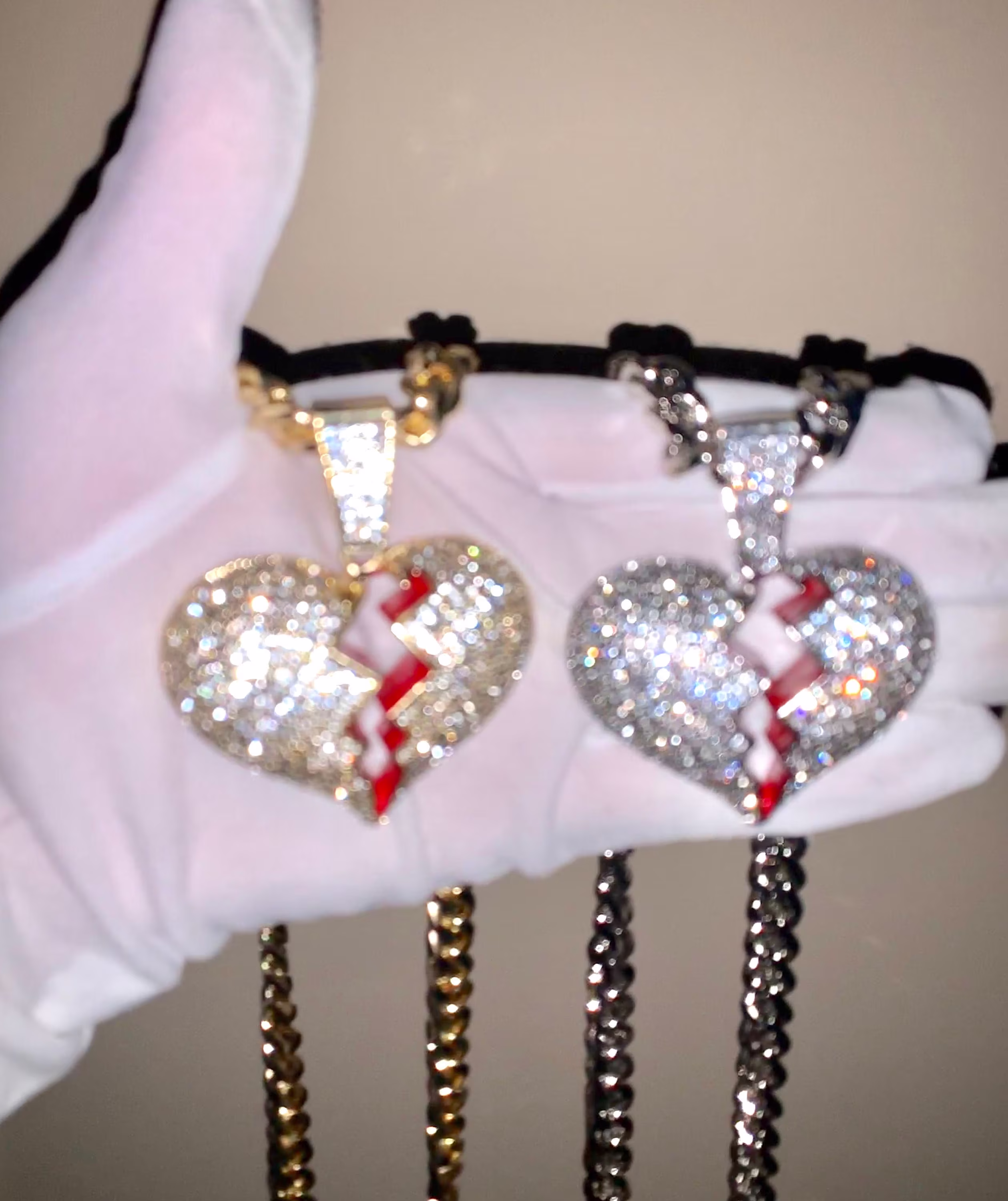 14K Gold/White Gold Big Broken Heart Cz Diamond Iced Out Pendant Hiphop Cuban Necklace Chain