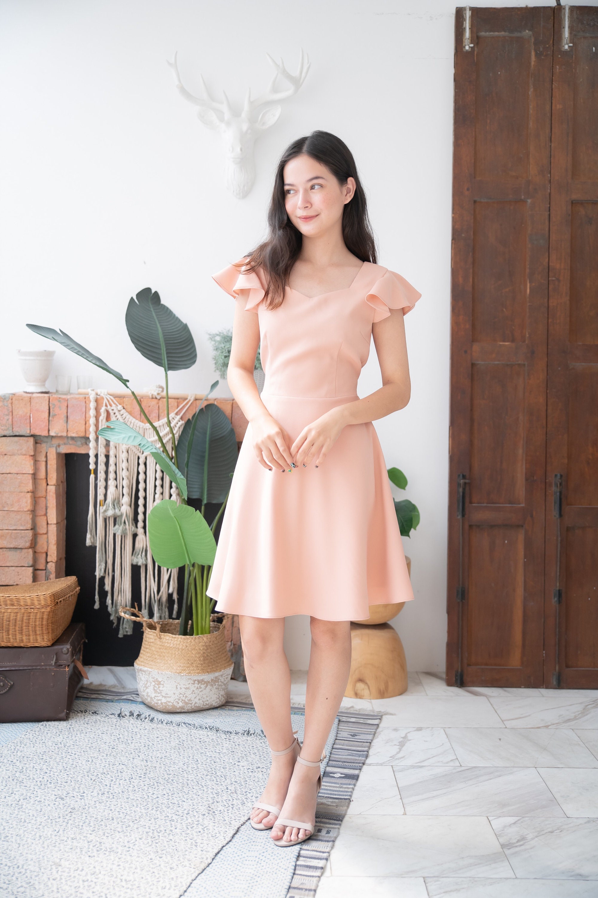 Blooming Dahlia Old Rose Dress Fit & Flare Bridesmaid School Dance Dress Vintage Sundress Wedding Summer English Tea Party-Alita